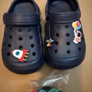 Kids Navy Blue Clogs with Space Charms - size 11